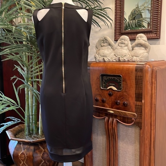 Spense black fitted Sz 12 dress with gold toned embellishments around collar - Picture 3 of 9